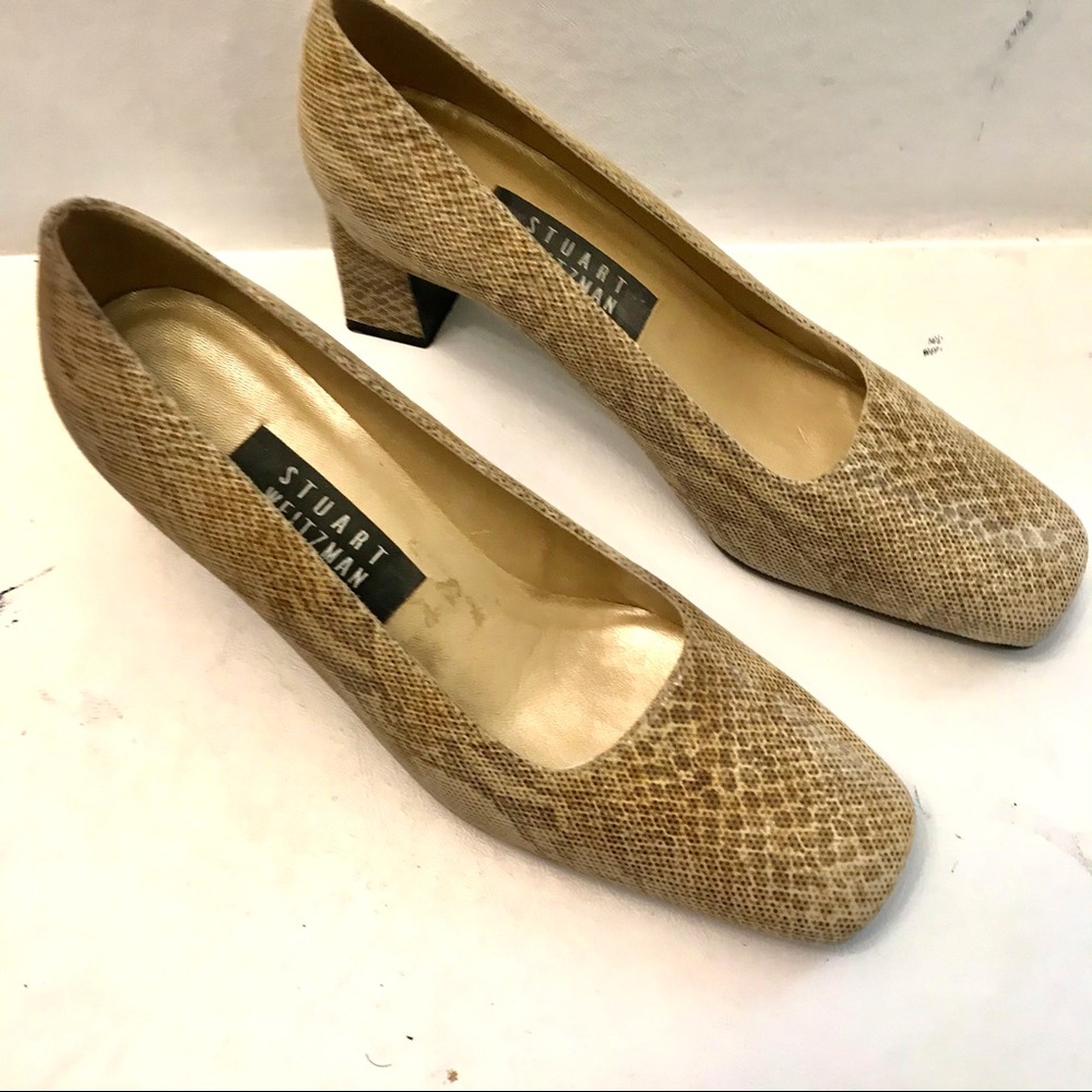 Stuart Weitzman Python Leather Pumps Chunky Heel … - image 5